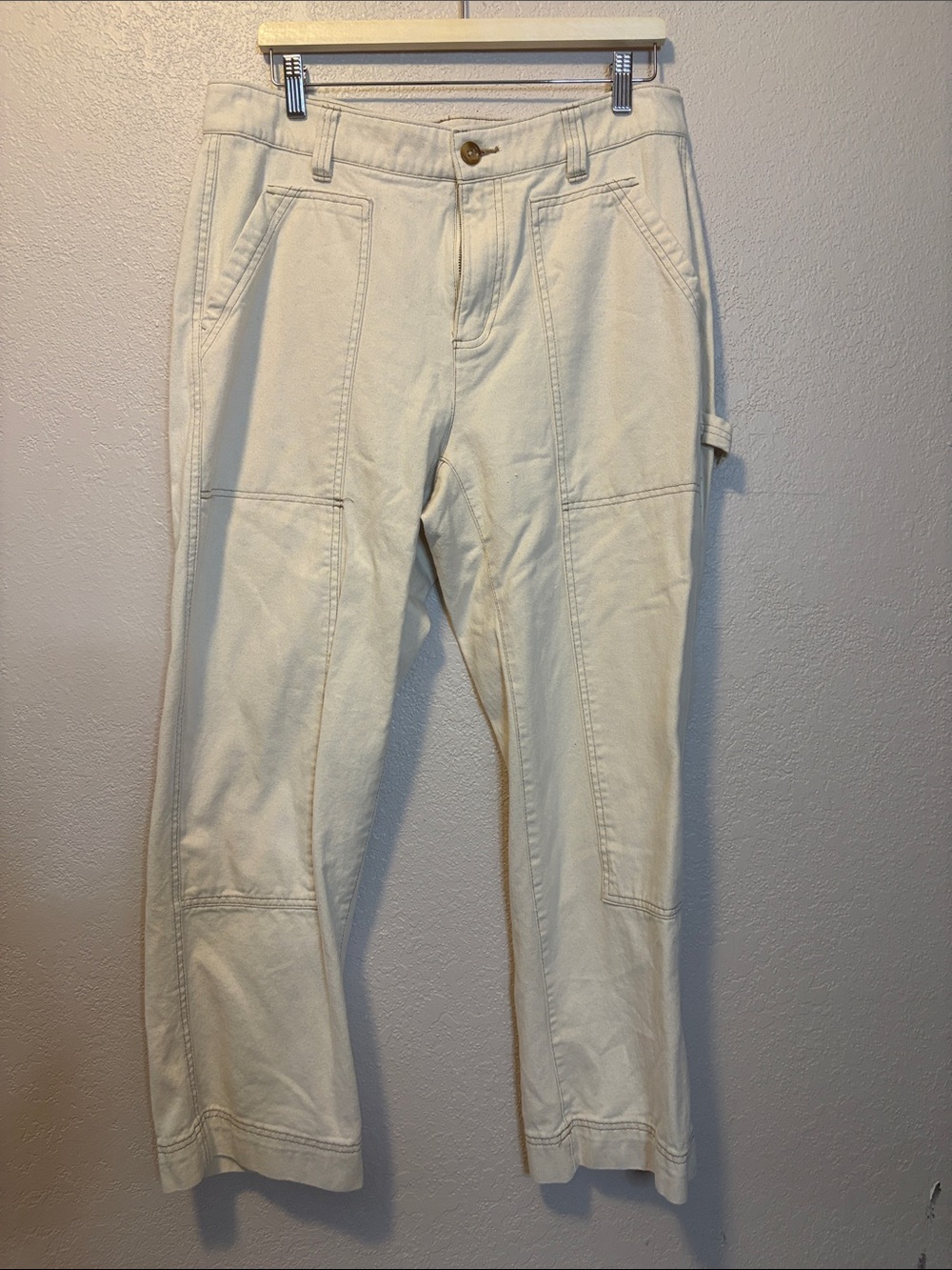 Old Navy Cream 100% cotton Straight High Rise Carpenter Pants size 12